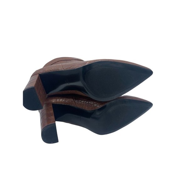 Mango Size 38 (US 7.5) Brown Faux Leather Pointed Toe Block Heel Booties - Picture 8 of 10